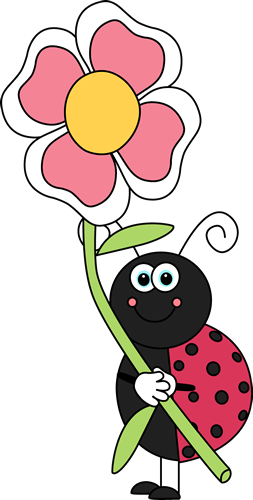 Ladybug Holding A Big Flower Clip Art Image   Ladybug Holding A Big
