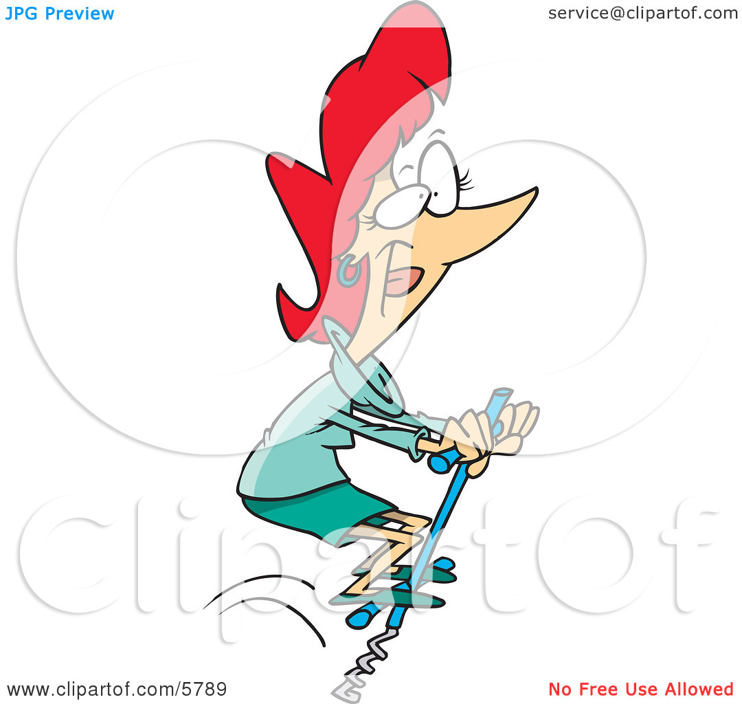 Woman Jumping On A Pogo Stick Clipart Illustration By Ron Leishman