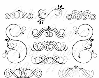 Flourish Swirl Digital Flourishes Swirls Hearts Clip Art Clipart