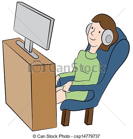 Woman Watching Tv Clipart Vector   Watching Tv With