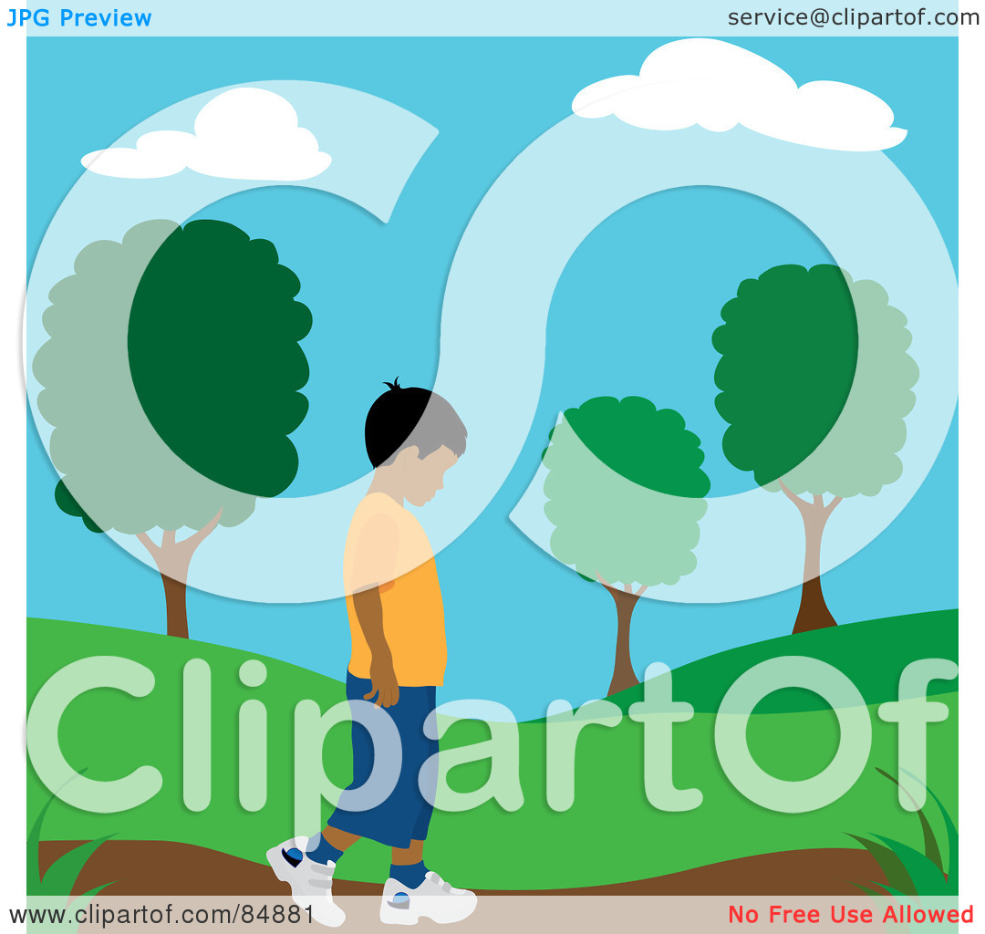 Clipart Illustration Of A Lonely Hispanic Boy Walking On A Park Path