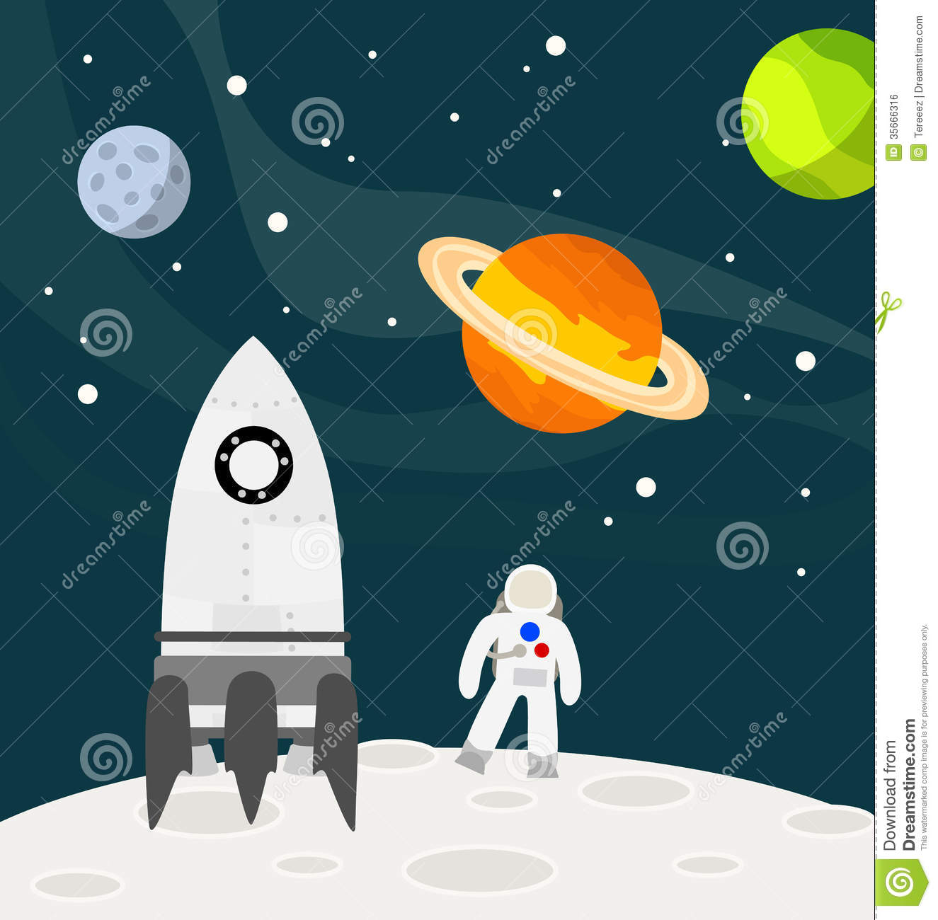 Astronaut On The Moon With Rocket Vector Royalty Free Stock Image