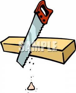 Clipart Image Of A Saw Cutting Wood