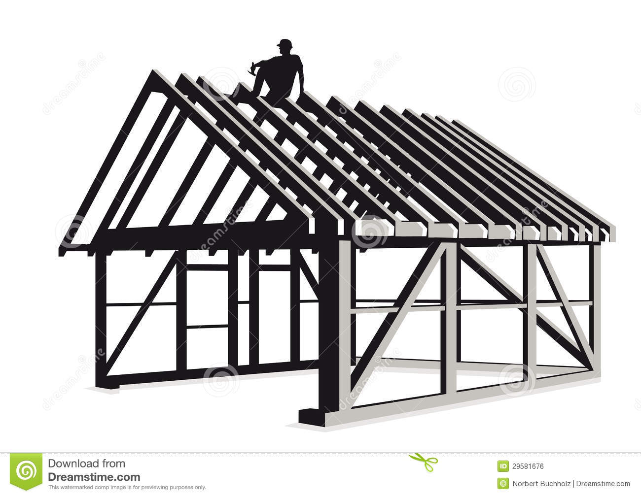 Illustration Of Wooden Frame For Walls And Roof Of A House Under