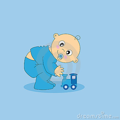 Baby Playing With A Train Baby Boy Greeting Card