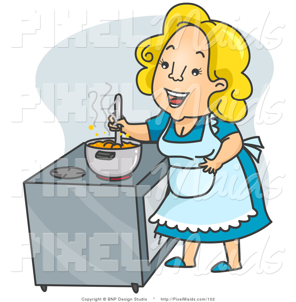 Clipart Of A Happy Mother Cook Or Housewife Stirring Stew On A Stove
