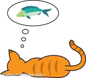 Description  Clip Art Of A Sleeping Cat Dreaming About A Fish  Clipart    