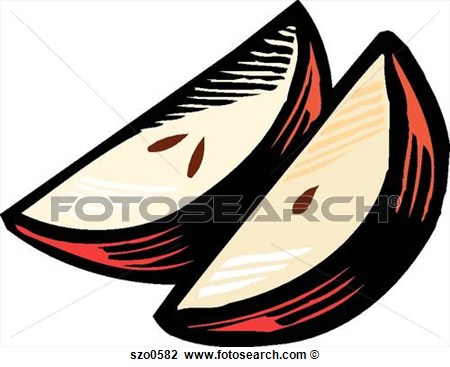 Clip Art Of A Drawing Of Two Red Apple Slices Szo0582   Search Clipart
