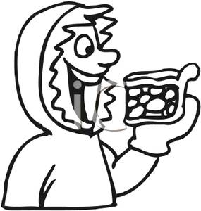 Clipart Image Of Coloring Page Of An Eskimo Man Eating Pie