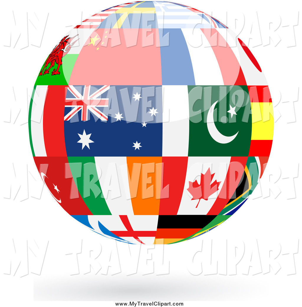Clipart Of A Floating Shiny Globe Of International Flags