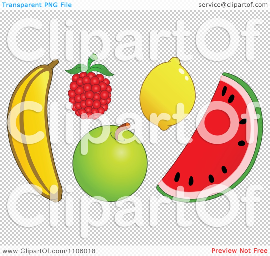 Clipart Whole Foods Banana Raspberry Apple Lemon And Watermelon Fruits