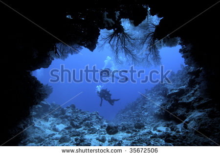 Underwater Cave Clipart Underwater Cave With Sea Fans   Stock Photo