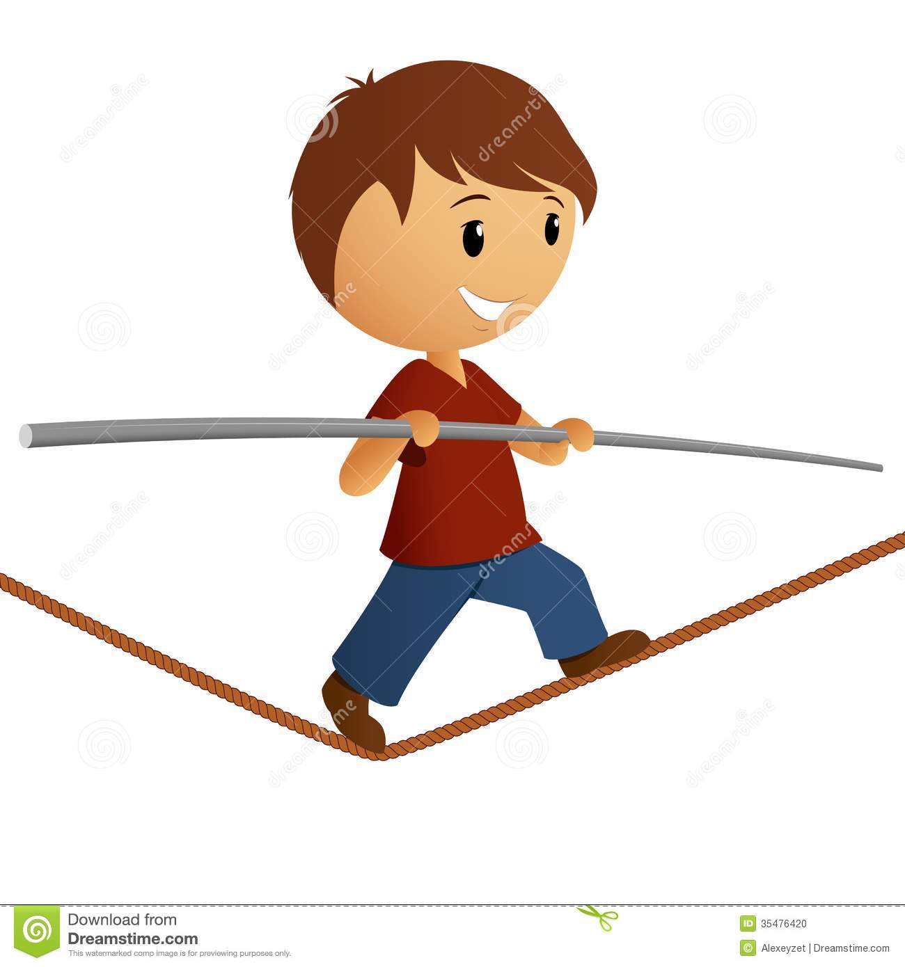 Boy In Red Shirt Balance On The Rope  Vector Illustration
