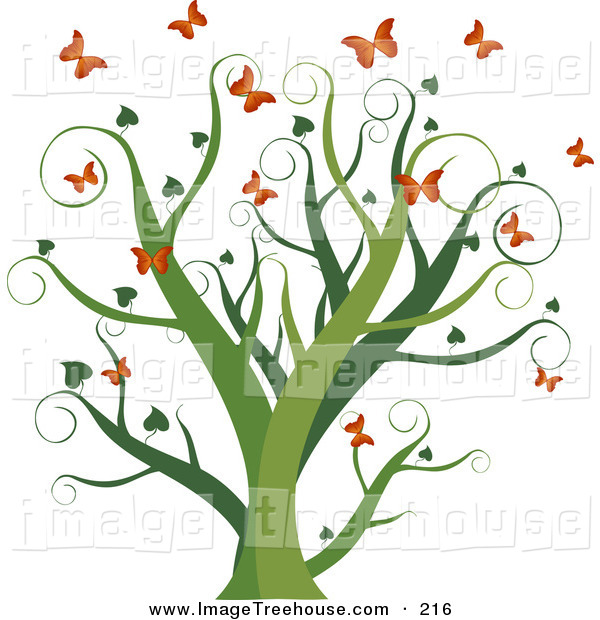 Clipart Of A Curly Green Growing Tree With Heart Leaves Surrounded By