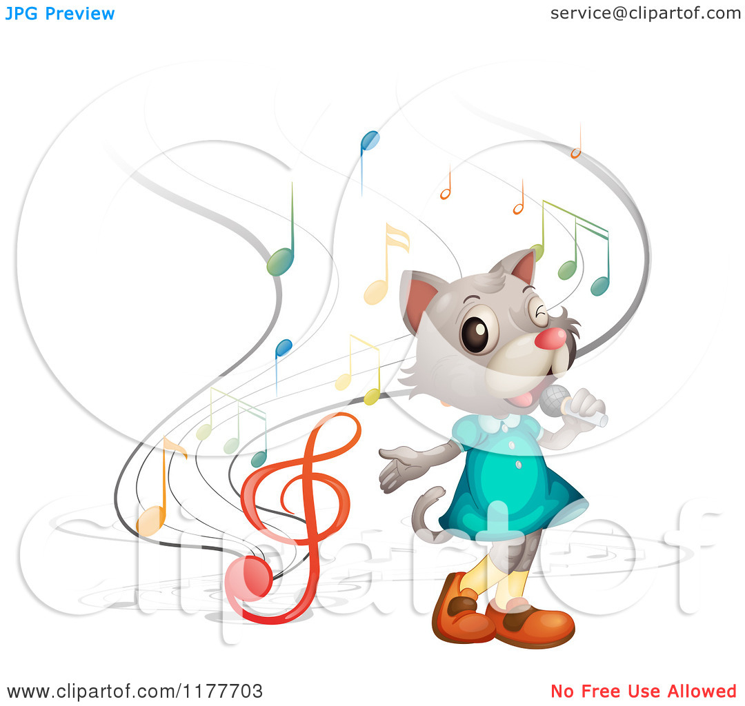 Singing Cat With Music Notes   Royalty Free Vector Clipart By Iimages