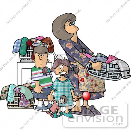 Stay At Home Mom Doing Laundry With Her Two Children Clipart By Djart
