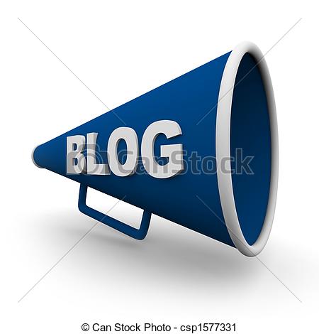 Clipart Of Blog Bullhorn   Isolated   A Blue Bullhorn Or Megaphone