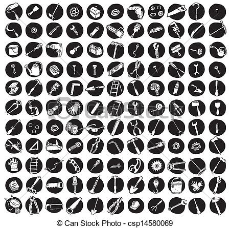 Clip Art Vector Of Collection Of 121 Tools Doodled Icons Vignette On