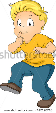 Kid Boy Tiptoeing With His Pointing Finger On Lips Indicating Silence