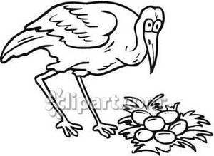 Nest Clipart Black And White Black And White Crane With Nest Eggs