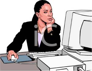 American Woman Working On A Computer   Royalty Free Clipart Picture