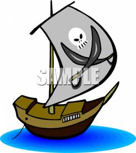 Pirate Ship With A Skull On Its Sail   Royalty Free Clipart Picture