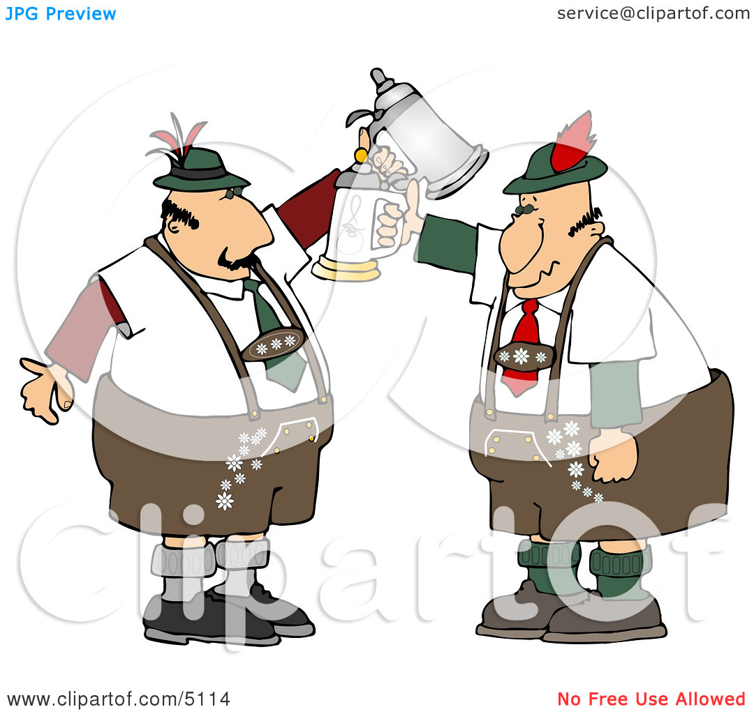 Two German Men With Beer Steins Celebrating Oktoberfest Clipart By