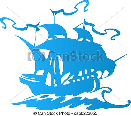 Vector   Sail Ship Or Pirate Ship   Stock Illustration Royalty Free