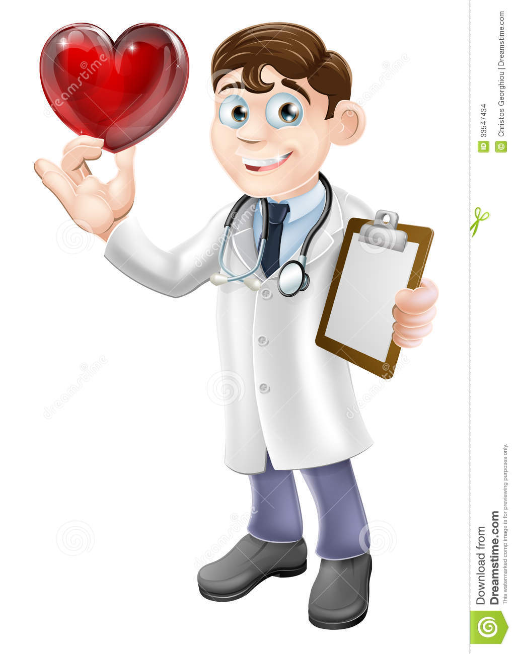 Cartoon Illustration Of A Young Doctor Holding A Heart Shaped Symbol