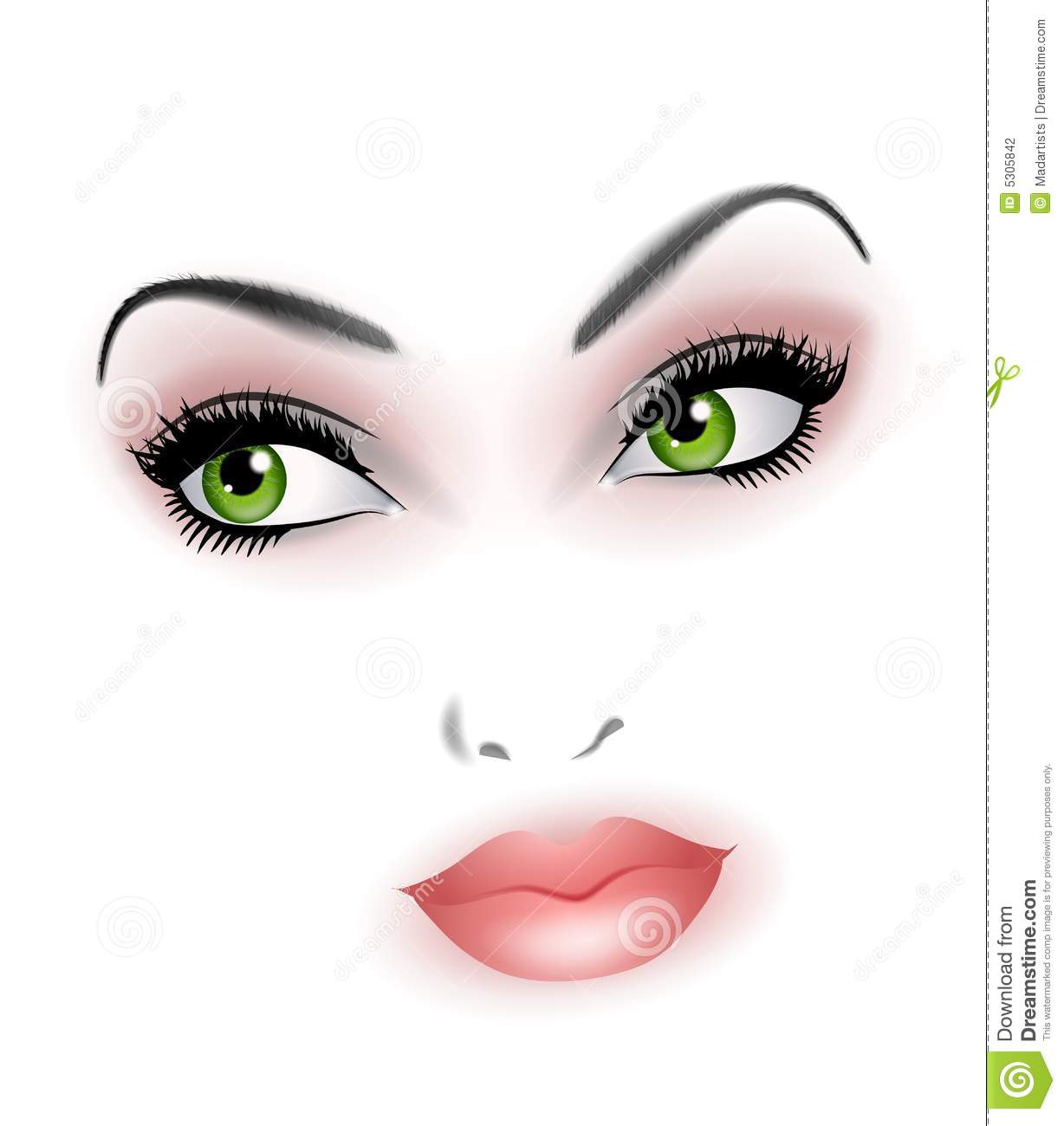 Clip Art Illustration Featuring The Facial Features Of A Beautiful