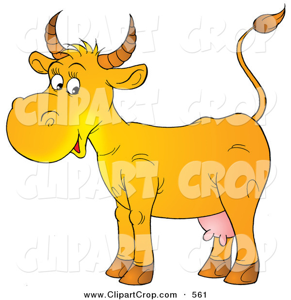 Clip Art Of A Happy Yellow Cow With Pink Udders Facing Left On White