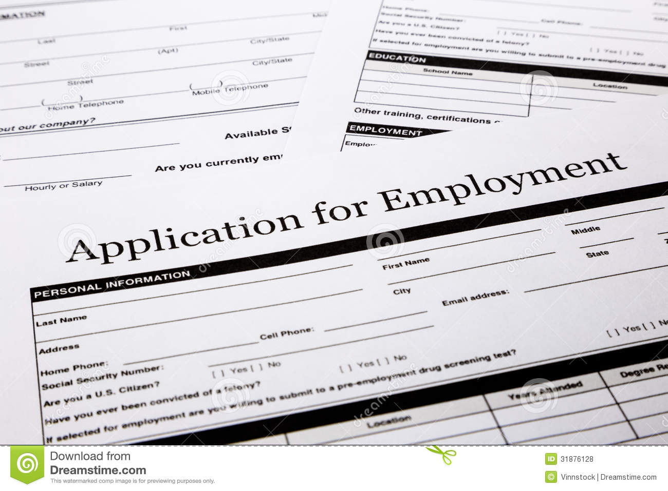 Employment Application Form Human Resources And Business Concepts
