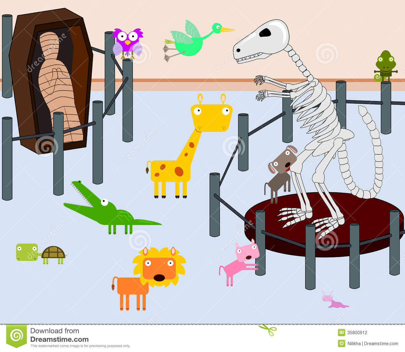 Illustration Of Animals Having A Trip Inside A Museum