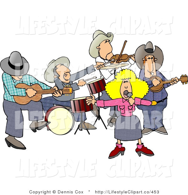 Clip Art Of A Country Western Band Playing Country Music On Stage By