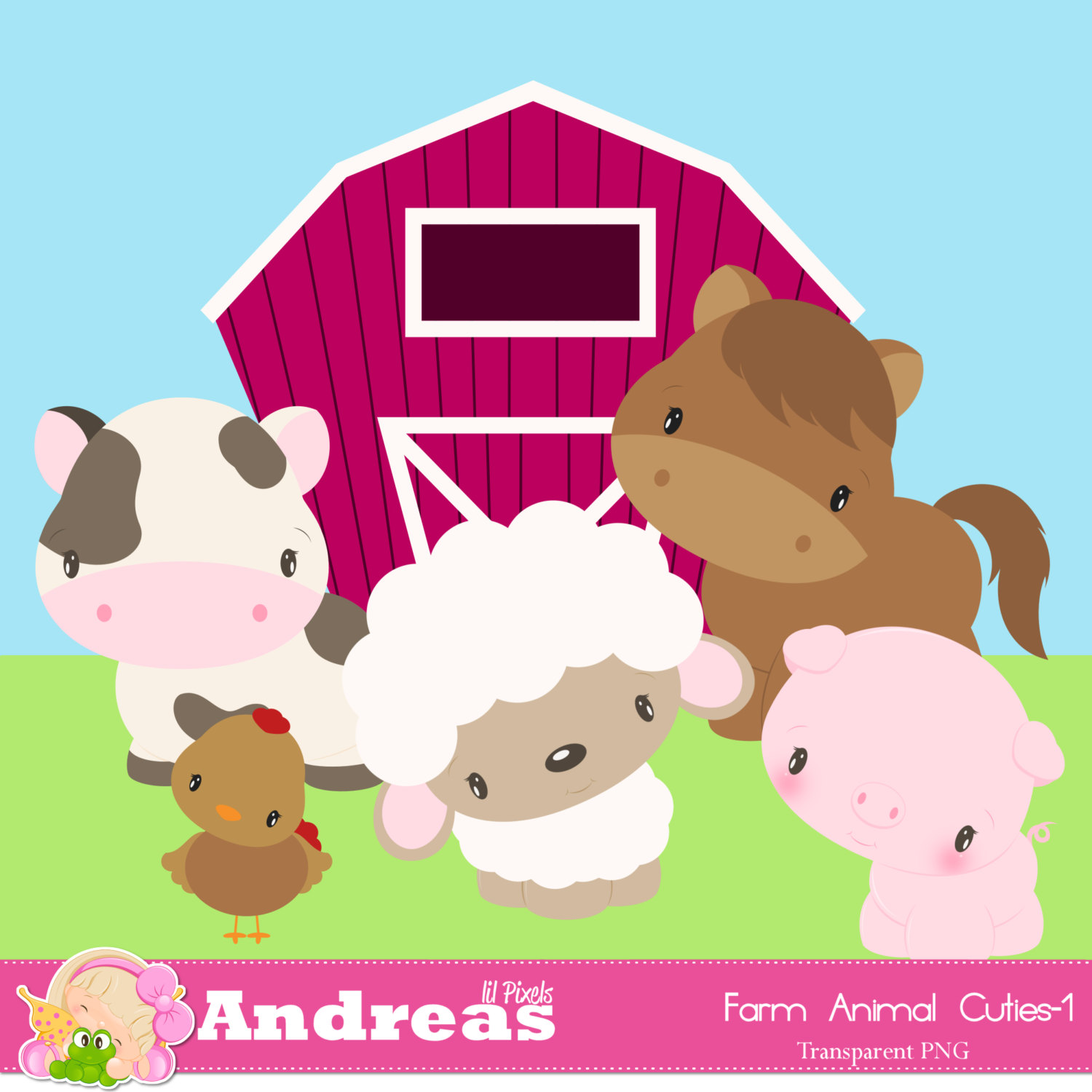 Farm Animal Cuties 1 Girl Farm Clipart Cute By Andreaslilpixels