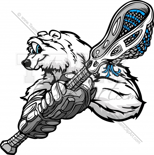 Lacrosse Polar Bear Cartoon Vector Clipart Logo
