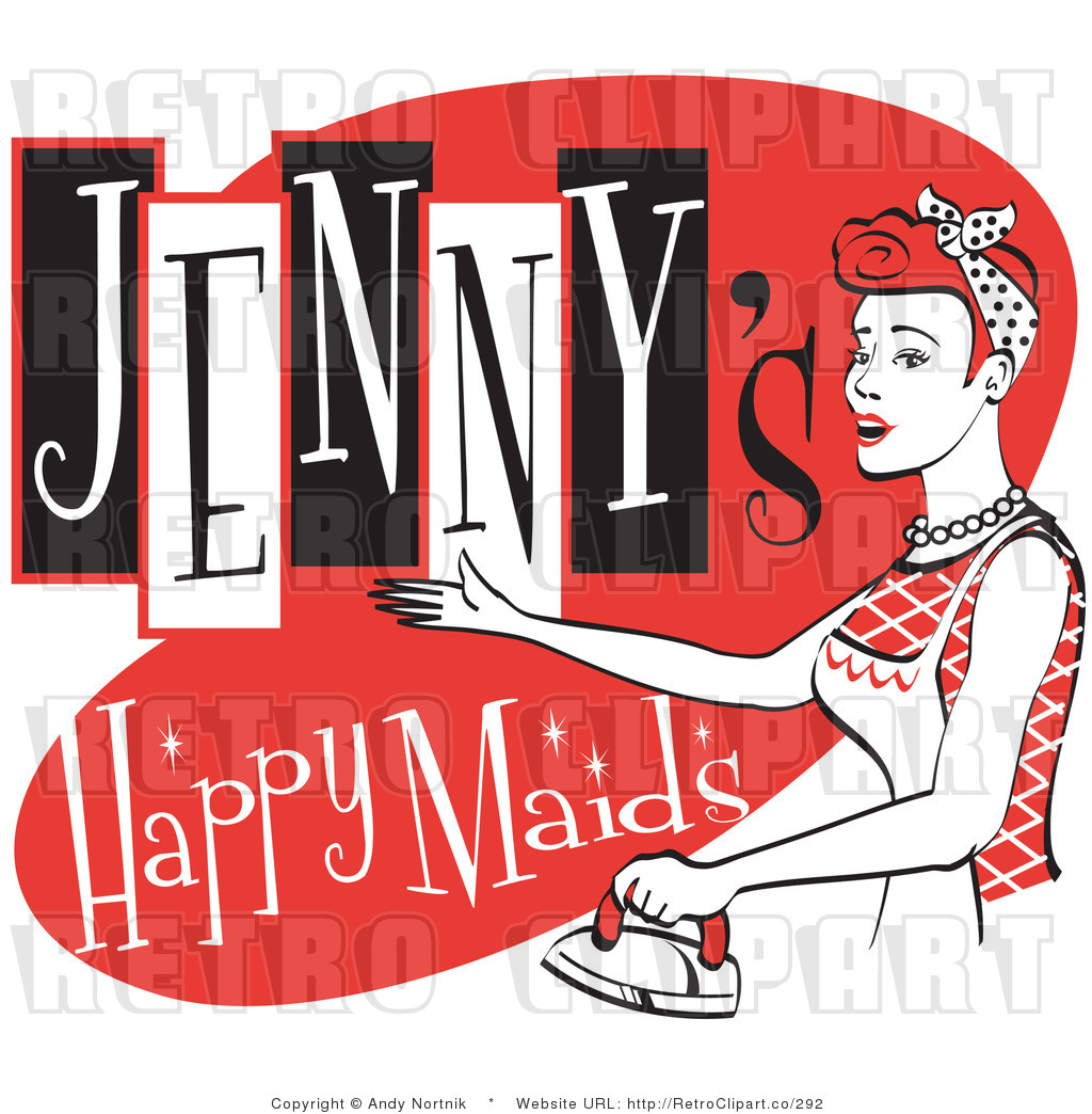 Royalty Free Vector Retro Clip Art Of A 1950 S Maid Ironing While