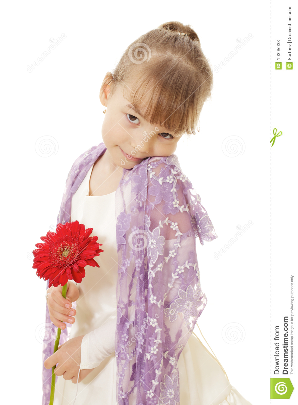 Shy Little Girl In Dress Holding Red Flower Stock Photos   Image