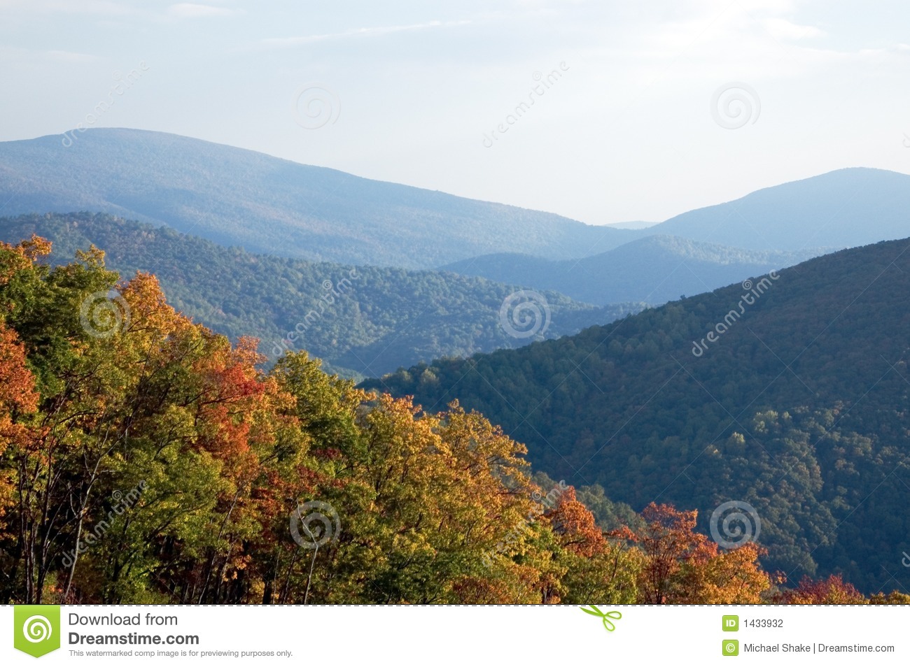 View Across The Appalachian Mountain Tops In Autumn Along The