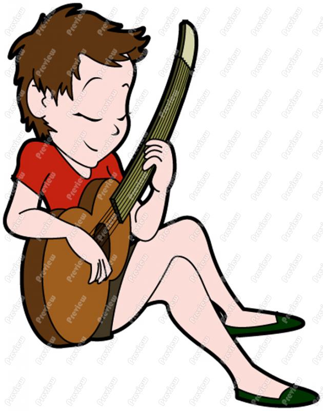 Woman Playing Acoustic Guitar Character Clip Art   Royalty Free
