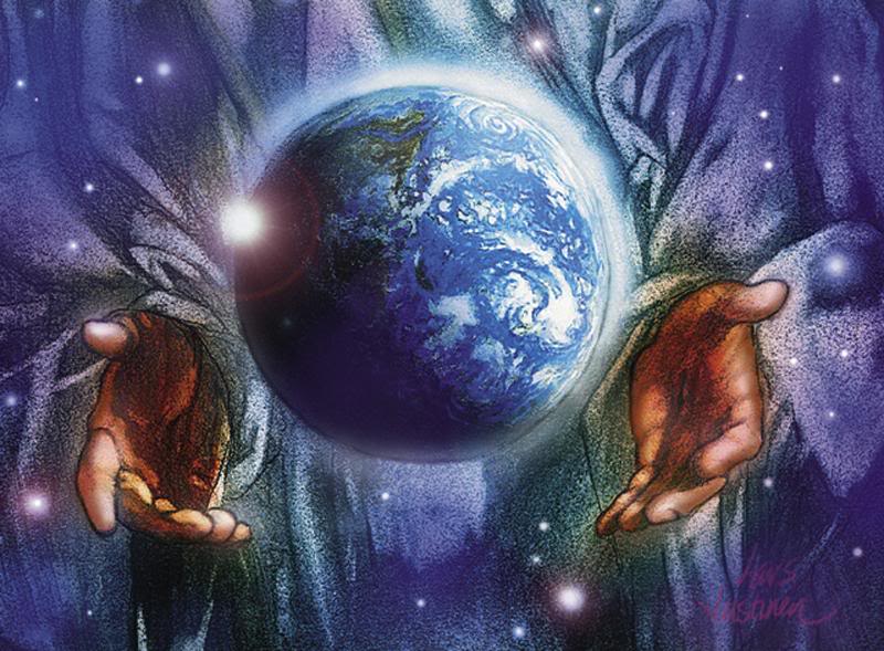 Beautiful Image Of Christ Holding The Earth  Globe  In His Hands Photo