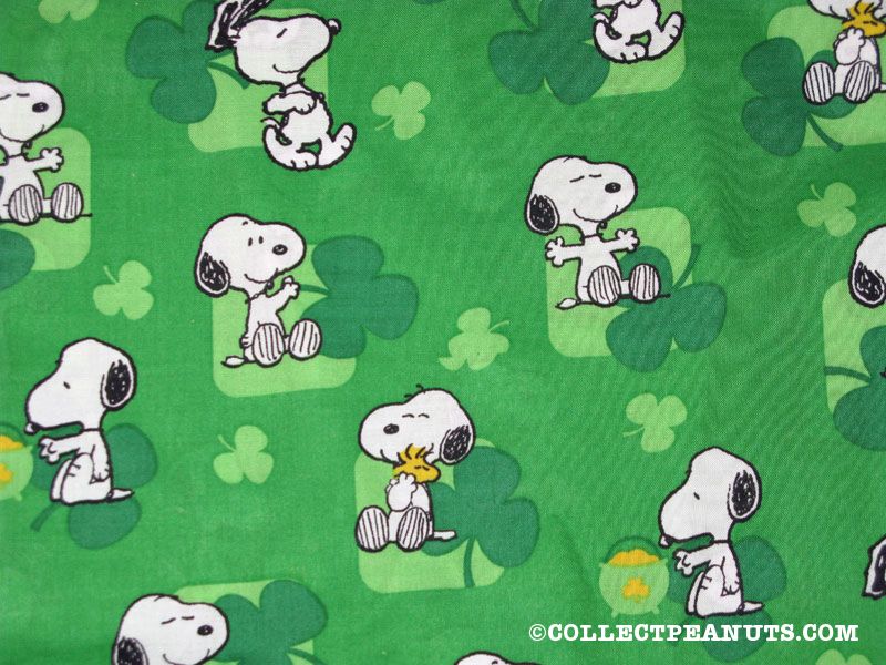 Snoopy   Woodstock With Clovers St  Patrick S Day Fabric