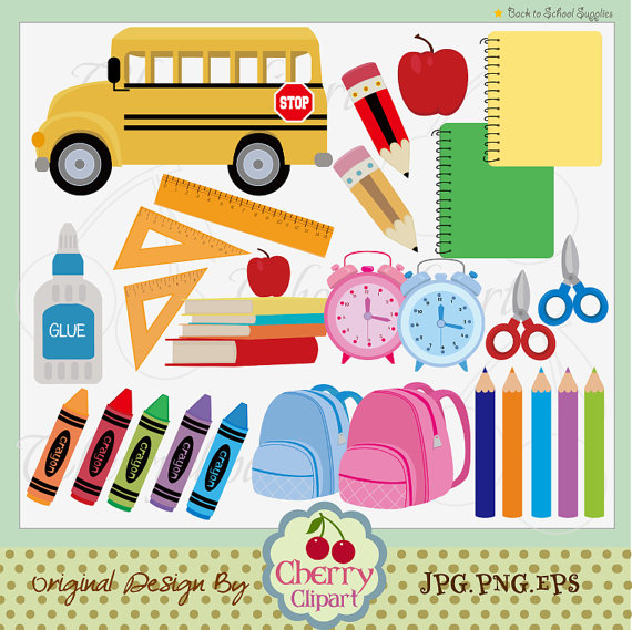 Back To School Supplies Digital Clip Art Set  Personal And Commercial