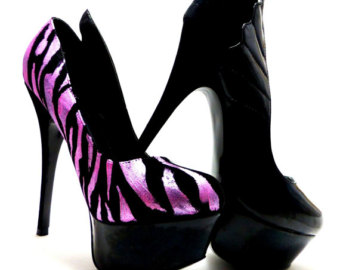 Custom Painted Pink And Black Zebra High Heels Fun And Funky On Sale