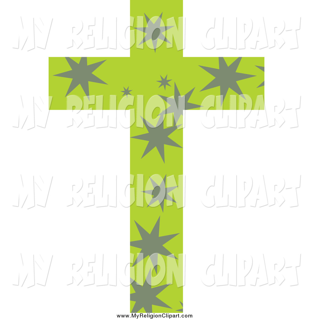 Religion Clip Art Of A Green Patterned Cross With Gray Stars By Prawny