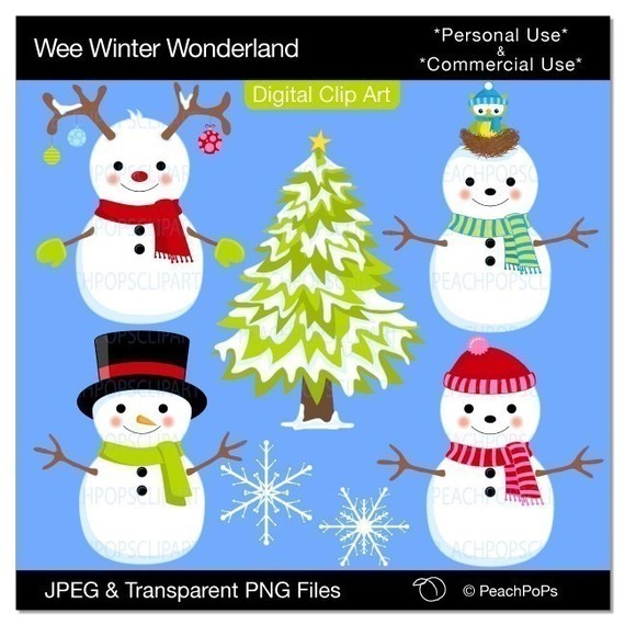 Wee Winter Wonderland   Digital Clip Art Set   7 Design Elements