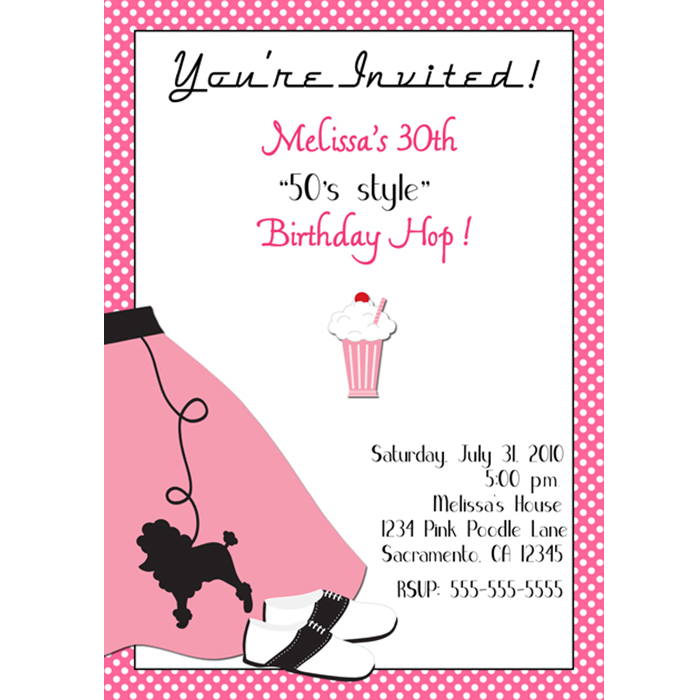 1950 S Poodle Skirt Sock Hop Party Invitation