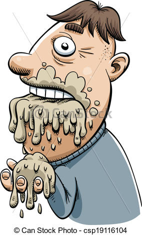 Vector Clipart Of Messy Goop Eater   A Cartoon Man Eats A Messy Pile