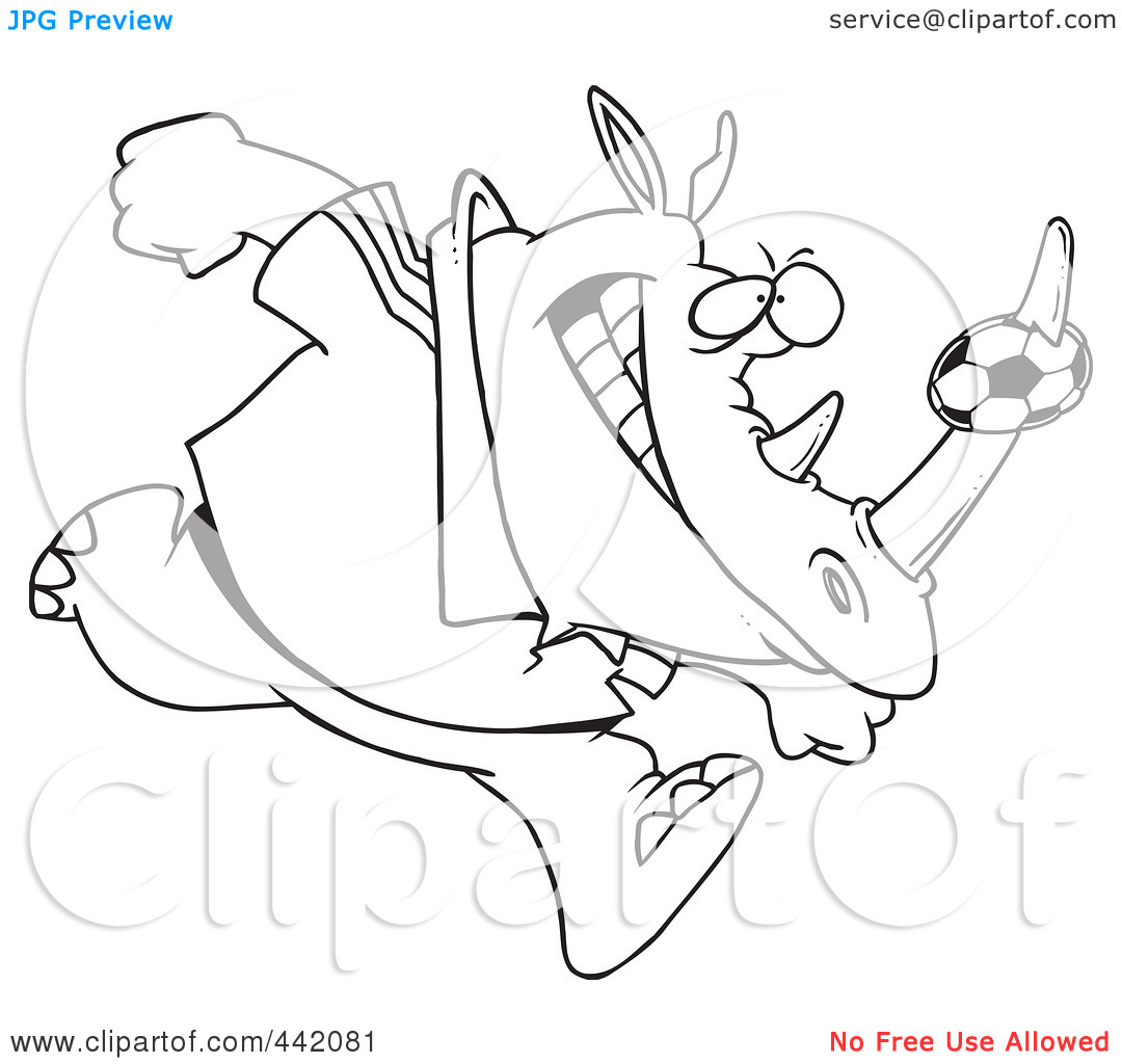 And White Outline Design Of A Rhino With A Soccer Ball On His Horn
