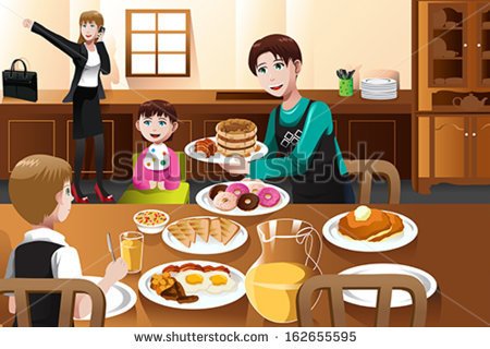 Vector Illustration Of A Stay At Home Father Eating Breakfast With
